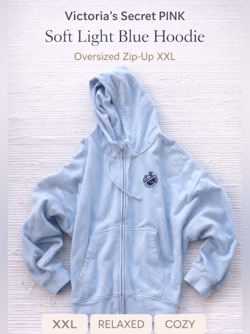 PINK VS Light Blue Zip Hoodie XXL Cozy Oversized Sweatshirt NWT
